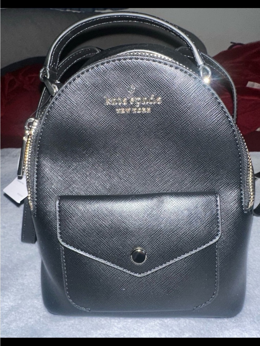 kate spade Black Saffiano Mini Backpack with Front Pocket